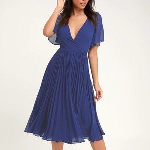 Pleats to Meet You Royal Blue Pleated Midi Wrap Dress